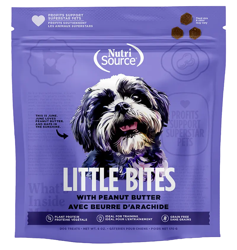 NutriSource little bites with peanut butter treat - Sabor a mantequilla de mani para perros