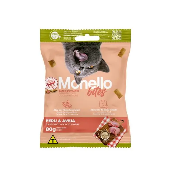 Monello bites treats para gatos castrados (sabor pavo y avena) 80g