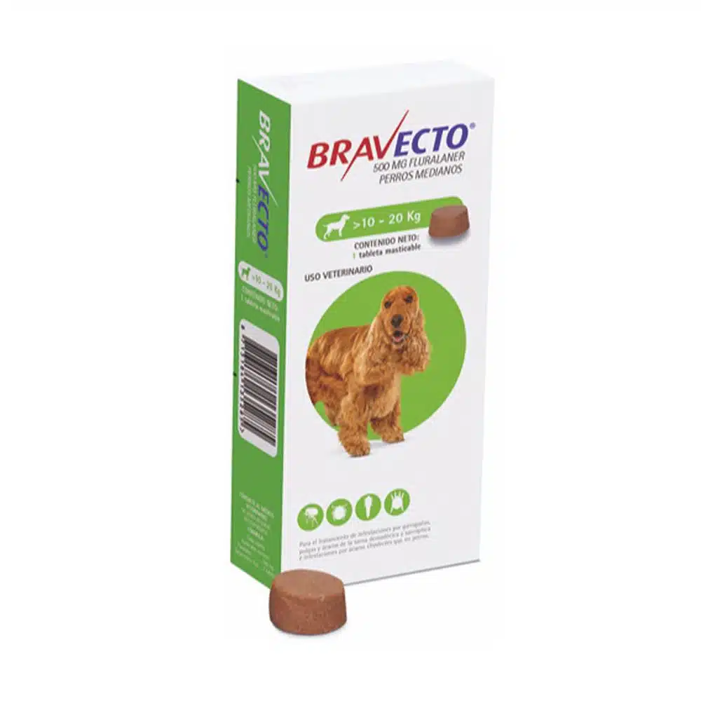 Bravecto pastilla antipulgas para perros de 10-20kg (3 meses de protección)