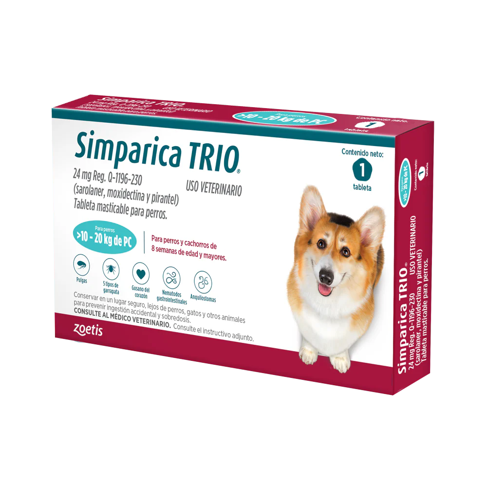 Simparica Trio Pastilla antipulgas para perros de 10 a 20kg