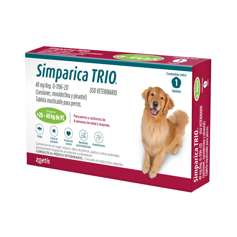 Simparica Trio pastilla antipulgas para perros de 20 a 40kg