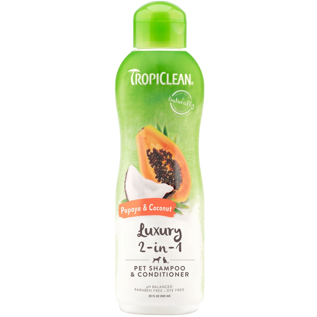 Tropiclean Shampoo Papaya y Coconut (Luxury 2 in1) (TROPICLEAN SHAMPOO & CONDITIONER PAPAYA & COCONUT 12OZ)