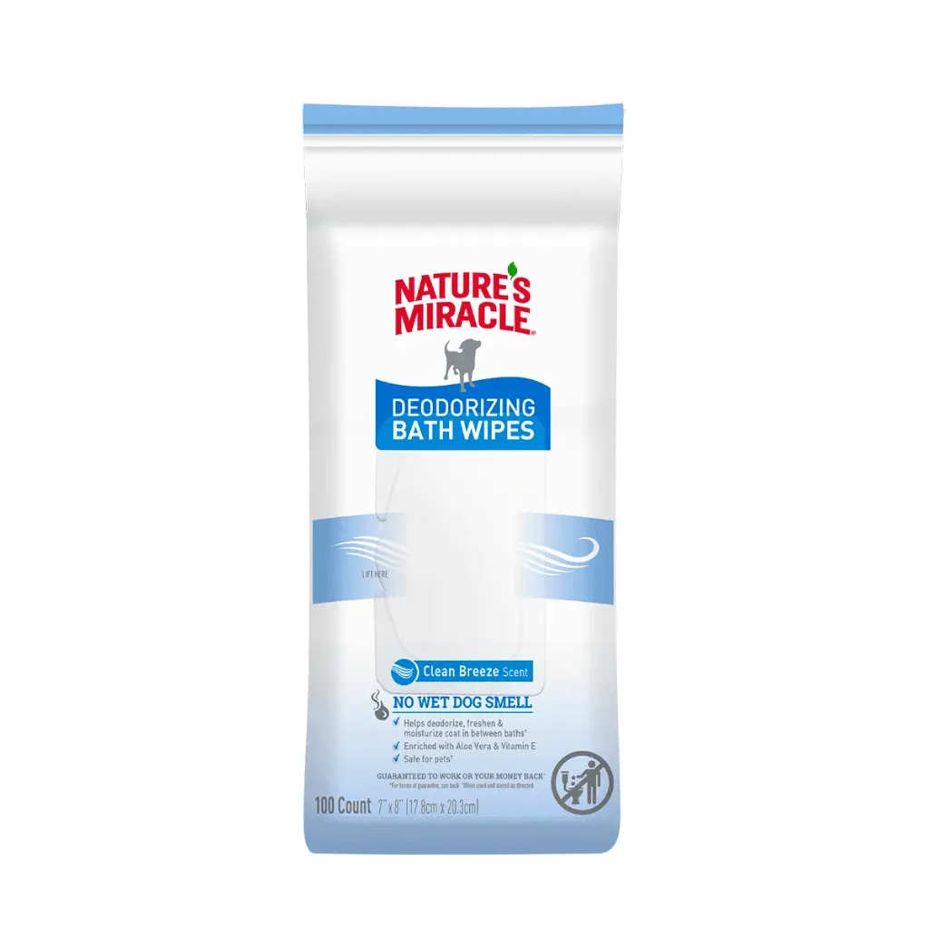 Nature´s Miracle Deodorizing Bath Wipes - Clean Breeze Scent 100 unidades