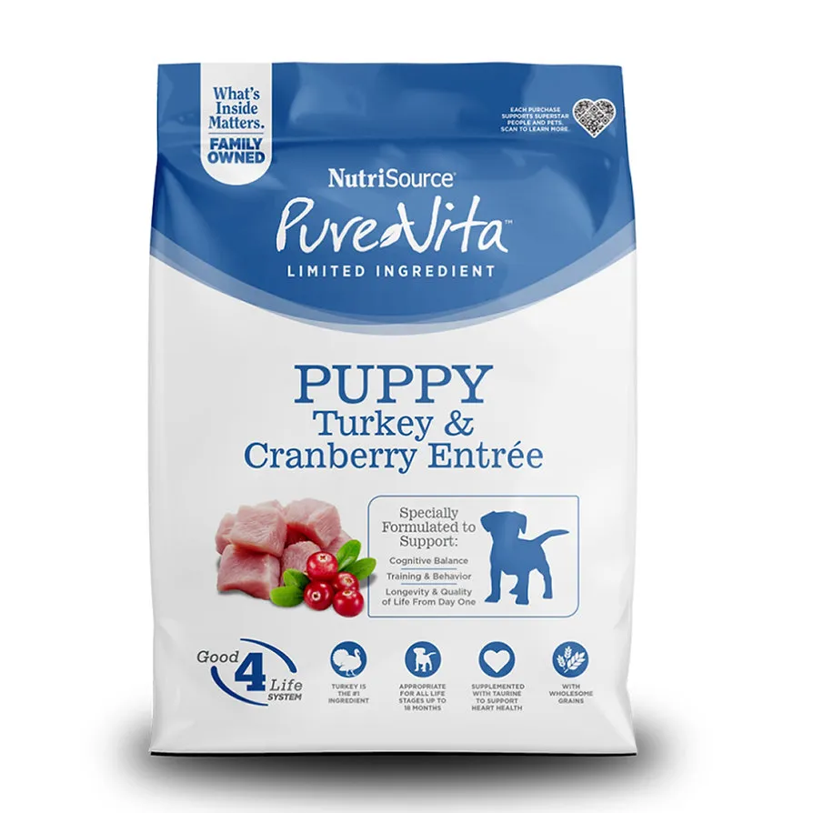 Nutrisource Pure Vita Puppy Turkey & Cranberry Entrée - Pavo y Arándanos para cachorro